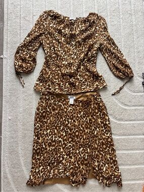 Moschino Brown and Tan Leopard Print Two-Piece Dress Set
